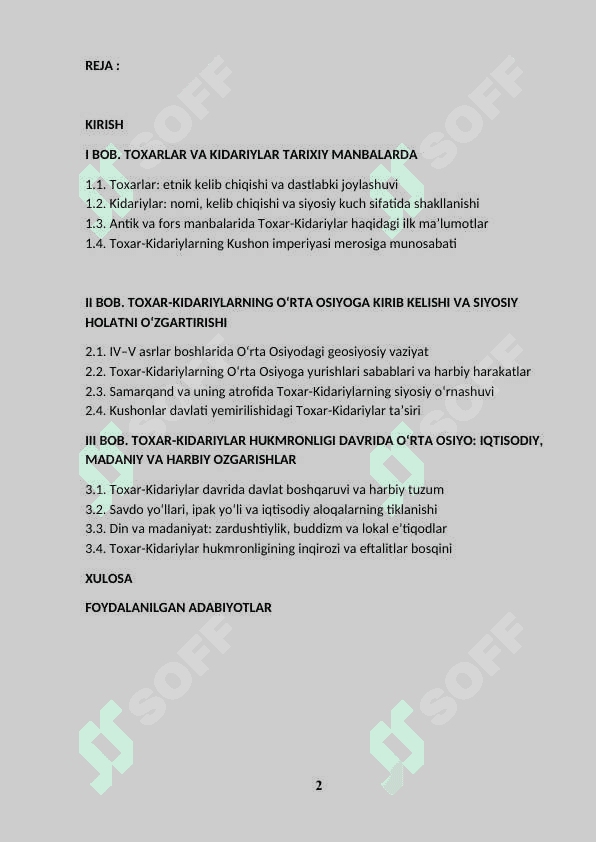 ÒRTA OSIYODA TOXAR KIDARIYLARNING (V ASRNING 20 -YILLARIDA )KIRIB KELISHI VA ÒZ HUKMRONLIGINI ÒRNATISHI. 2