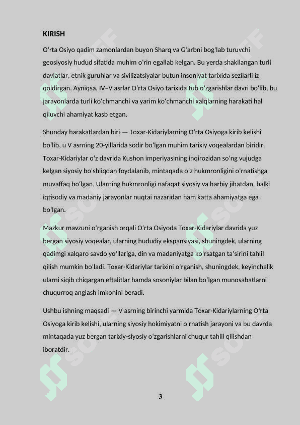 ÒRTA OSIYODA TOXAR KIDARIYLARNING (V ASRNING 20 -YILLARIDA )KIRIB KELISHI VA ÒZ HUKMRONLIGINI ÒRNATISHI. 3