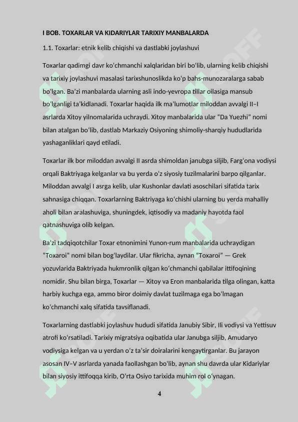 ÒRTA OSIYODA TOXAR KIDARIYLARNING (V ASRNING 20 -YILLARIDA )KIRIB KELISHI VA ÒZ HUKMRONLIGINI ÒRNATISHI. 4
