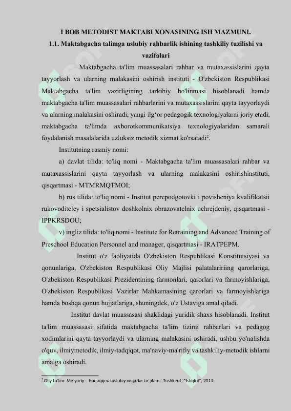 “METODIST MAKTABI” XONASINING ISH MAZMUNI 4