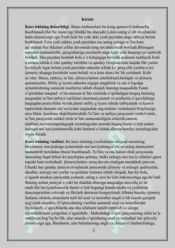 Insonning bioijtimoiy mavjudotga aylanishida ma’naviyatning o’rni.Ijtimoiylashish tushunchasi. 3
