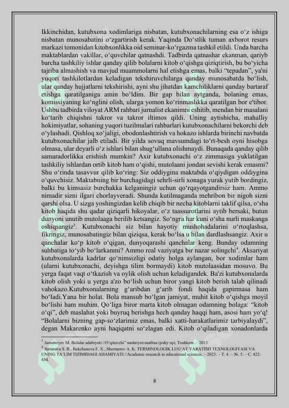 Yoshlarni kitob o’qishga qayta o’rgatish va zamonaviy yuksak sa’nat asarlariga 8