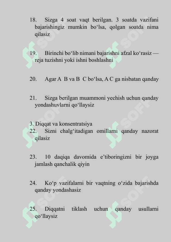 ICHKI ISHLARGA KIRUVCHILAR UCHUN PSIXOLOGIK TESTLAR (100 ta savol) 3