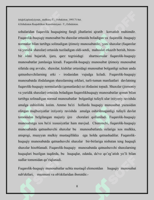 Fuqarolik qonunchiligi bilan tartibga solinadigan munosabatlar 8