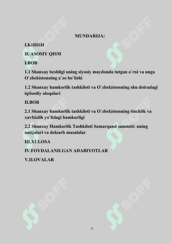 O`zbekistonning SHHTda tutgan o`rni 2