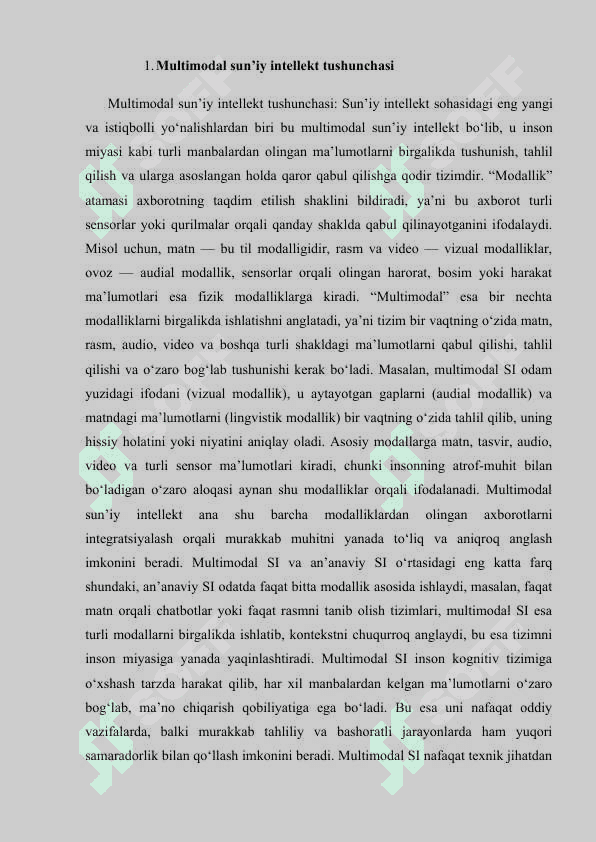 Multimodal sun’iy intellekt va ularning ko‘p axborot manbalarini qayta ishlashdagi o‘rni mustaqil ish.docx 4