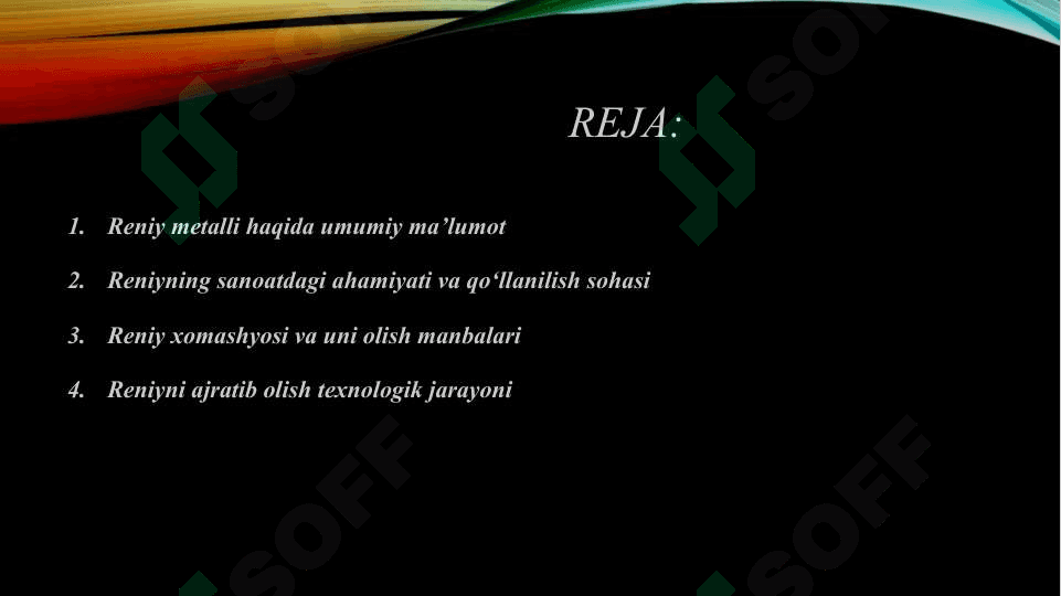Reniy metallini ishlab chiqarish texnologiyalari 2