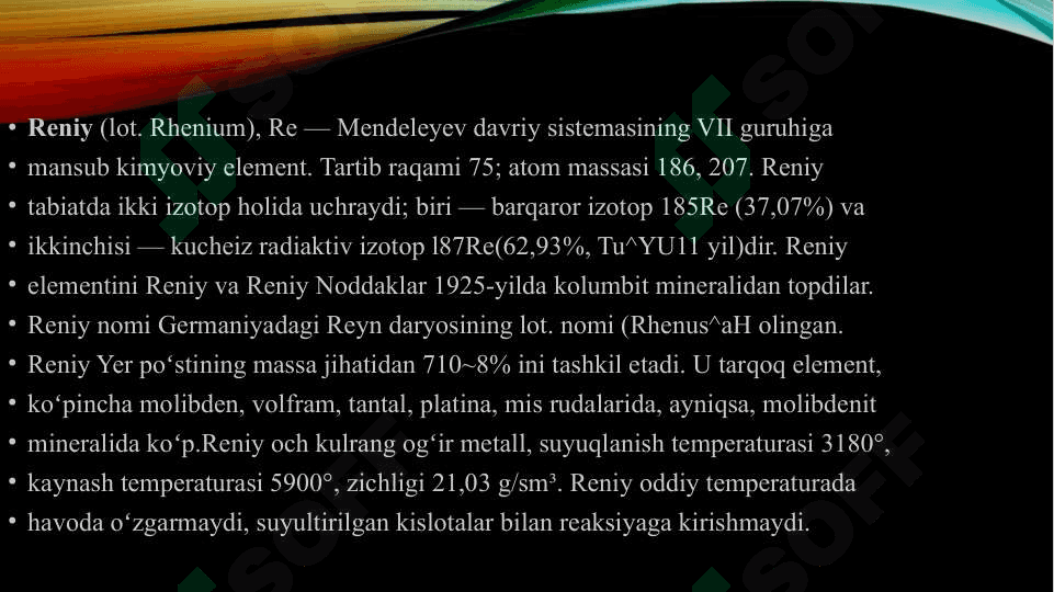 Reniy metallini ishlab chiqarish texnologiyalari 3