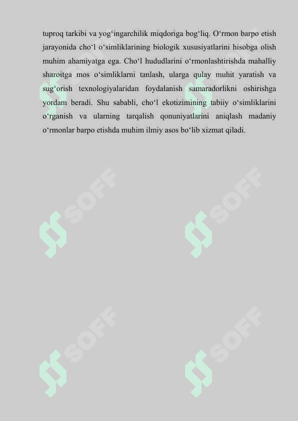 Cho'l hududlarida madaniy oʻrmonlar barpo etish 7