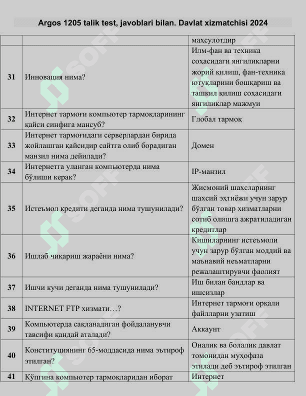 Аргос савол жавоб. Argos savol javob 4