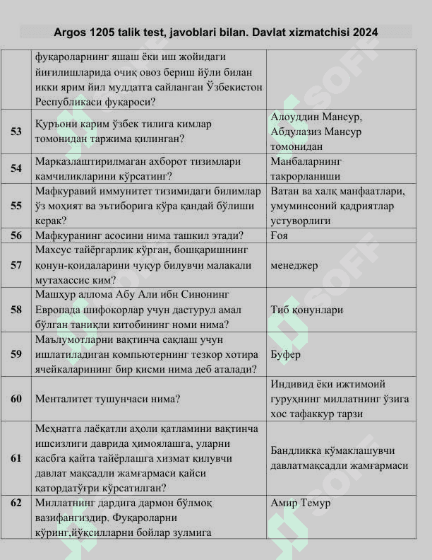 Аргос савол жавоб. Argos savol javob 6