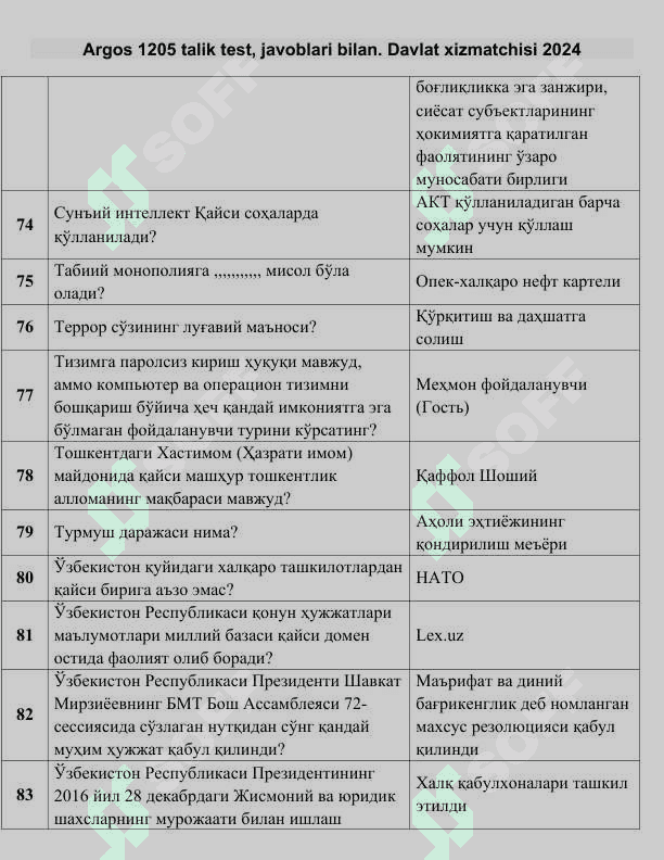 Аргос савол жавоб. Argos savol javob 8