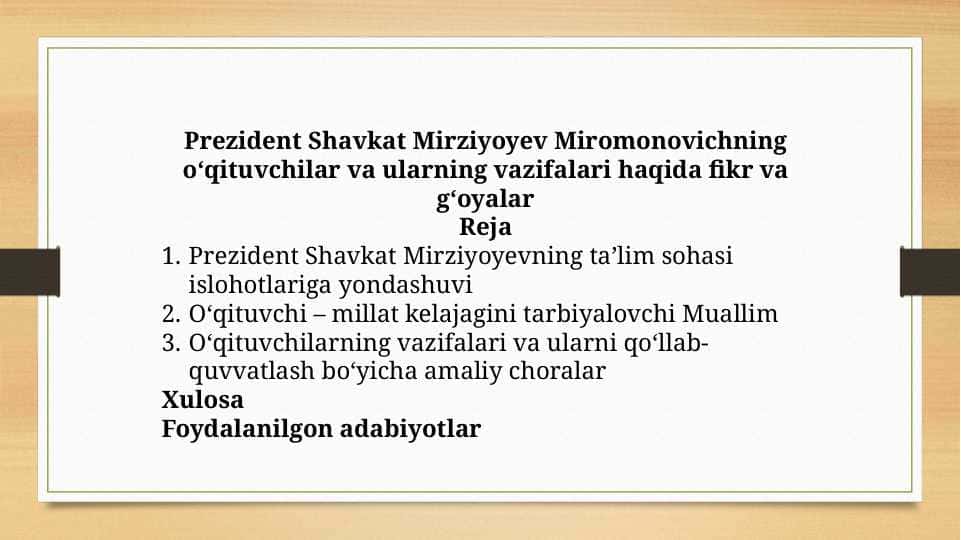 Prezident Shavkat Mirziyoyevning ta’lim sohasi islohotlariga yondashuvi 1