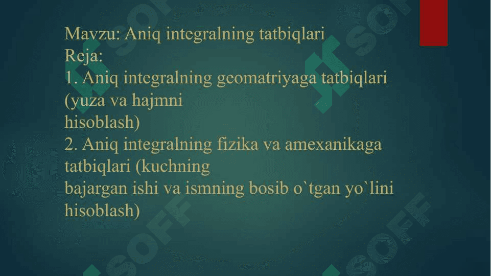 Aniq integralning tatbiqlari 2