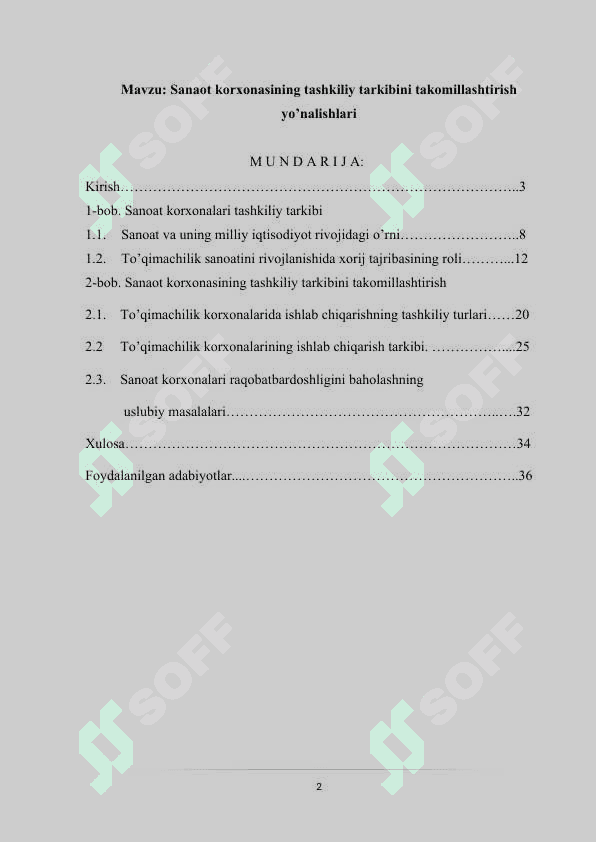 Sanaot korxonasining tashkiliy tarkibini takomillashtirish yo’nalishlari.docx 2