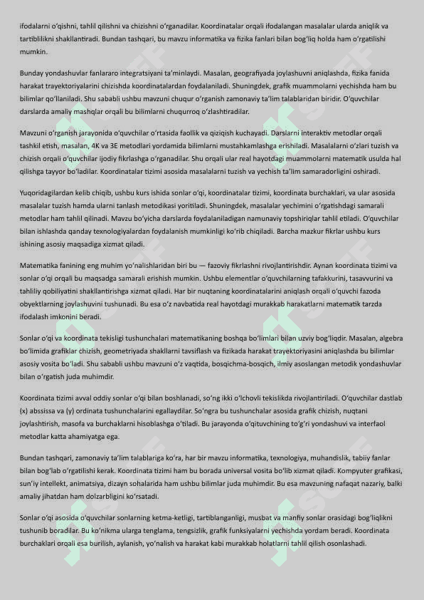 Sonlar o‘qi koordinata burchagi bo‘yicha masalalar tanlash va tayyorlash 
mavzusida
KURS  ISHI 4