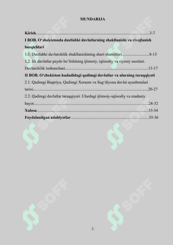 O'zbekiston hududidagi dastlabki davlatlarning shakllanishi. Qadimgi Baqtriya va Qadimgi Xorazm davlatlari. 2