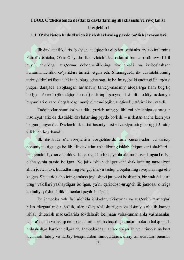 O'zbekiston hududidagi dastlabki davlatlarning shakllanishi. Qadimgi Baqtriya va Qadimgi Xorazm davlatlari. 6