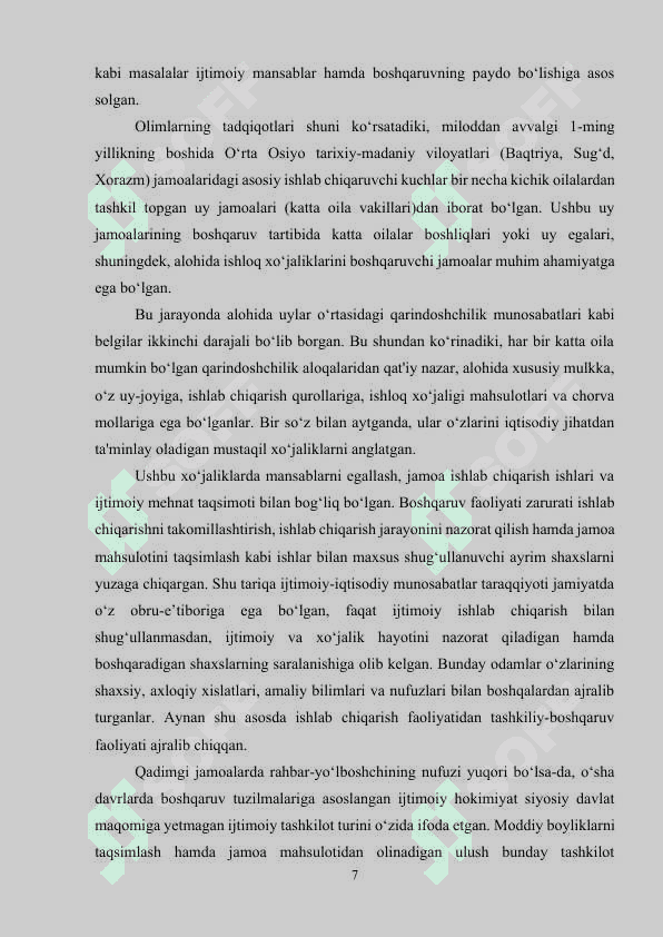 O'zbekiston hududidagi dastlabki davlatlarning shakllanishi. Qadimgi Baqtriya va Qadimgi Xorazm davlatlari. 7