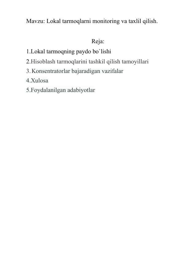 Lokal tarmoqlarni monitoring va taxlil qilish. 1