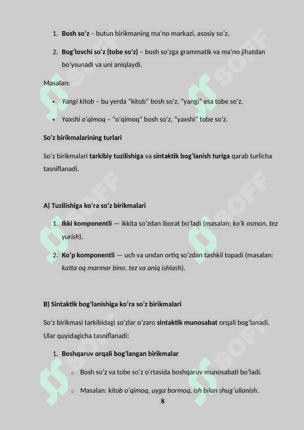 SOʻZ BIRIKMASIDAGI SINTAKTIK MUNOSABATLAR   ( BADIIY ASAR MISOLIDA) 8