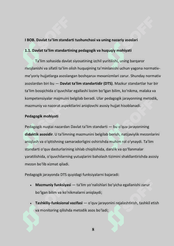 DAVLAT TA'LIM STANDARTI (BOSHLANGʻICH TA'LIM)NING MOHIYATI VA MAZMUNI 8