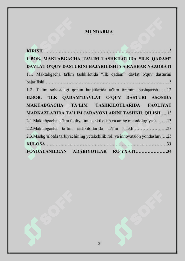 ILK QADAM DAVLAT OʻQUV DASTURI VA UNING MOHIYATI VA QOʻLLANILISHI 2