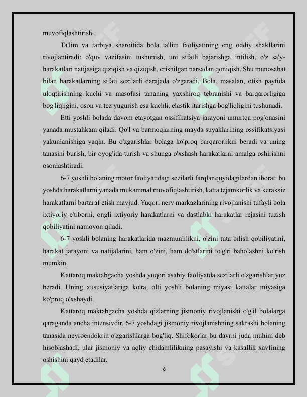 MAKTABGA TAYORLOV (6-7 YOSHGACHA ) GURUXDAGI BOLALRING JISMONIY TARBIYAS 6