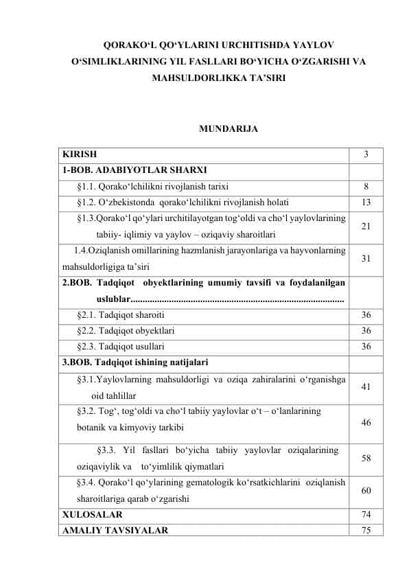 QORAKO‘L QO‘YLARINI URCHITISHDA YAYLOV O‘SIMLIKLARINING YIL FASLLARI BO‘YICHA O‘ZGARISHI VA MAHSULDORLIKKA TA’SIRI