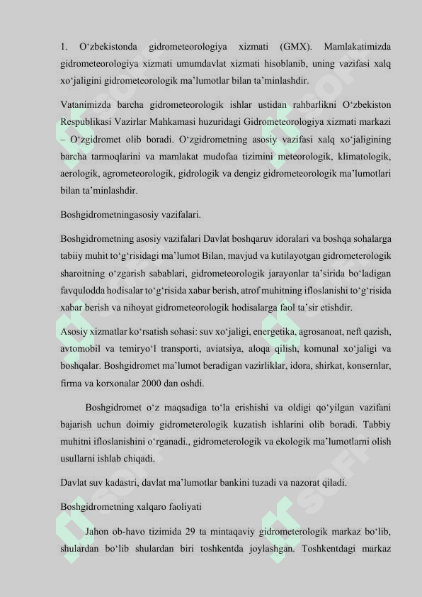 O‘zbekistonda gidrometeorologiya xizmatining mavjud tizimi va uning tarkibiy tuzulishi 2
