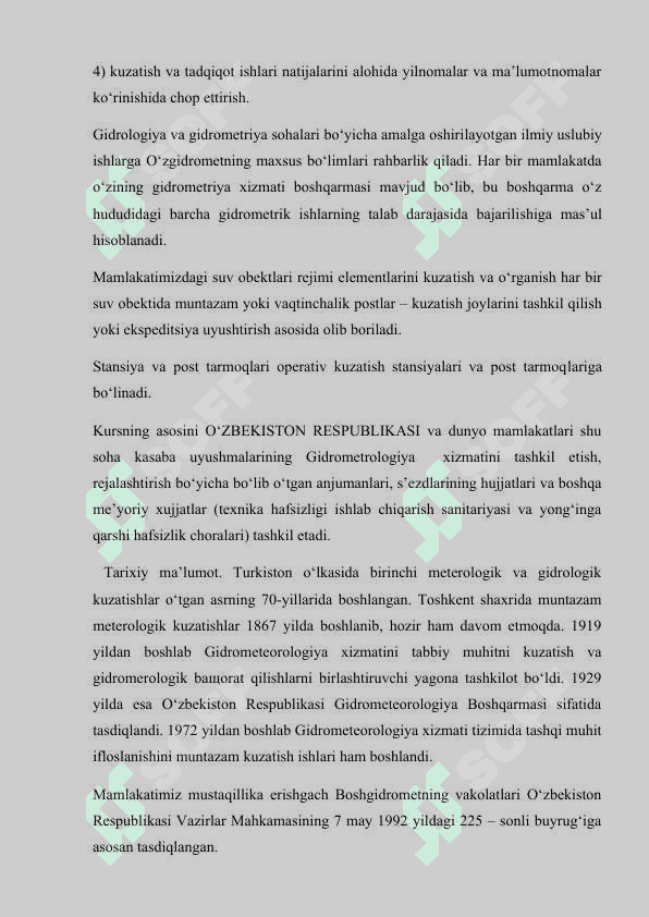 O‘zbekistonda gidrometeorologiya xizmatining mavjud tizimi va uning tarkibiy tuzulishi 4