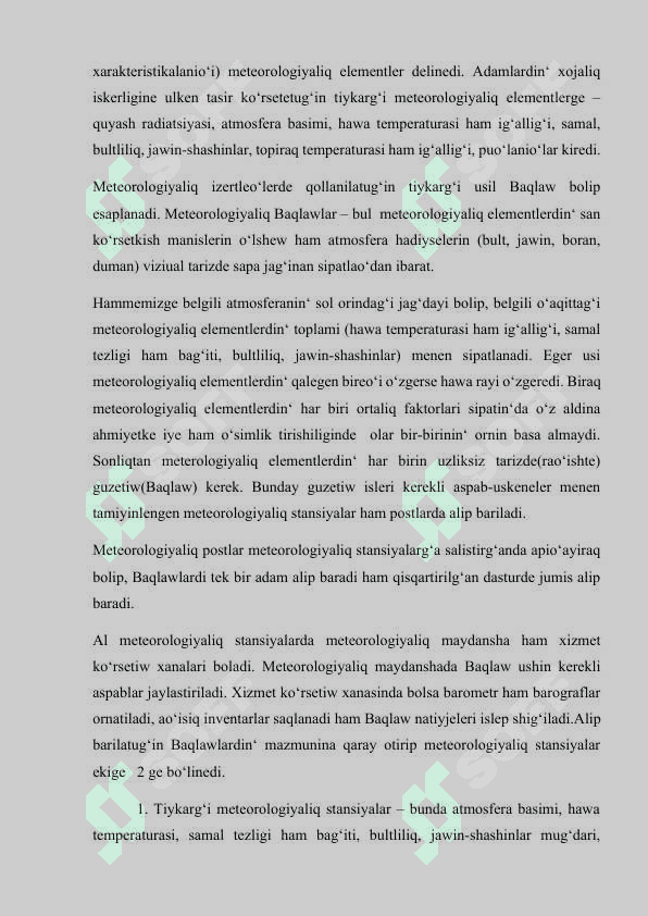 O‘zbekistonda gidrometeorologiya xizmatining mavjud tizimi va uning tarkibiy tuzulishi 7
