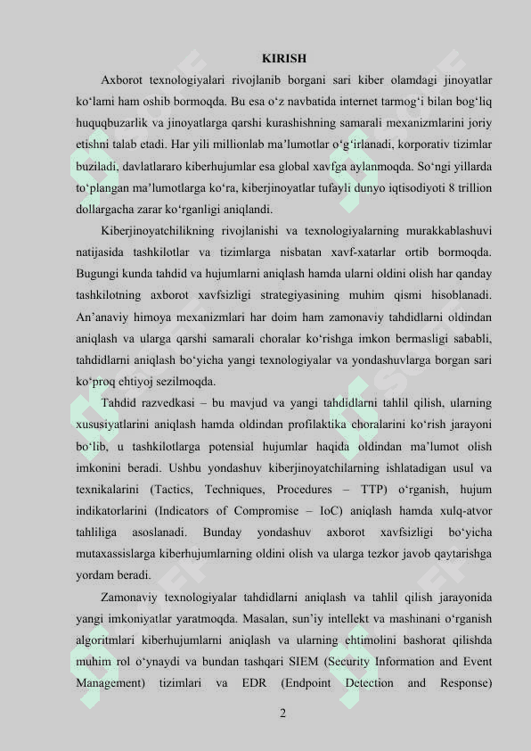 Tahdid va hujumlarni aniqlashdagi zamonaviy yondashuvlar 2