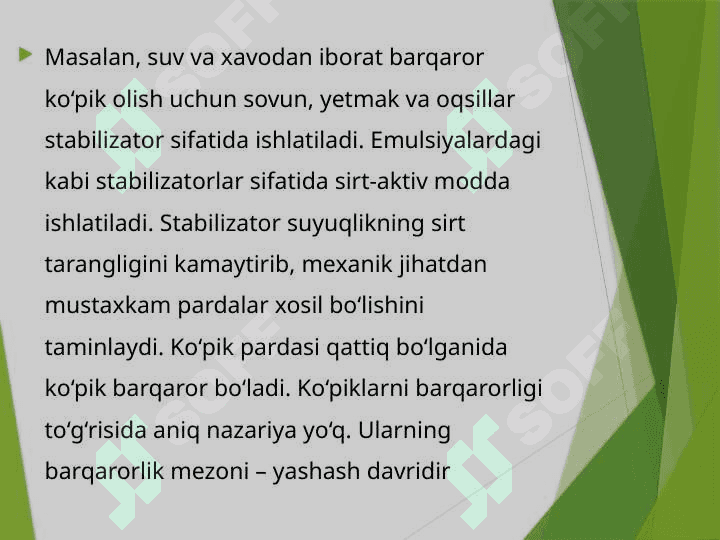Ko'piklar va ularning agregativ barqarorligi hamda ularga ta'sir etuvchi omillar 4