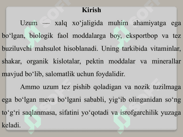 500 tonna uzumni doimiy omborda saqlash. 2