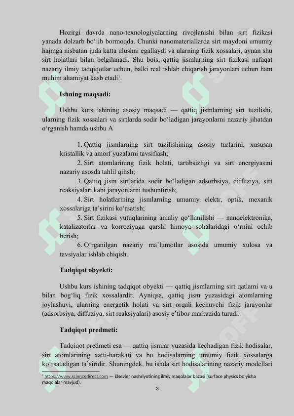 qattiq jismlarning sirt fizikasi. kurs ishi 3