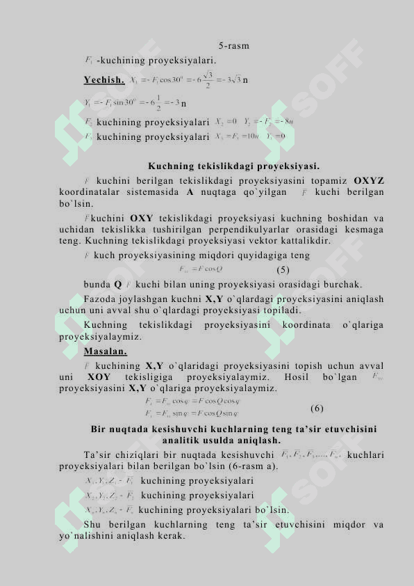 Kuchning o’qqa va tekislikka proyeksiyasi: bir nuqtada kesishuvchi kuchlar sistemasining muvozanati. 4