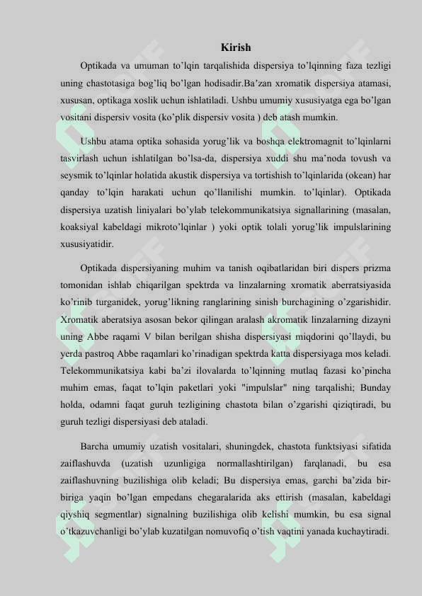 Yorug'lik dispersiyasi.Kurs ishi 2