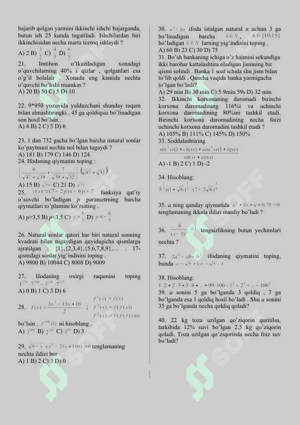 MATEMATIKADAN TEST-3 36-talik kaliti bor 2