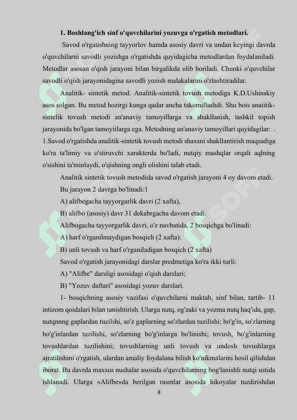 Boshlang'ich sinf o'quvchilarini yozuvga o'rgatish metodlari 8