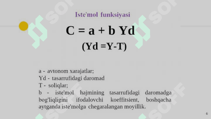O'zbekiston Respublikasida iste'mol va jamg'arish jarayonlari xususiyatlari. 6