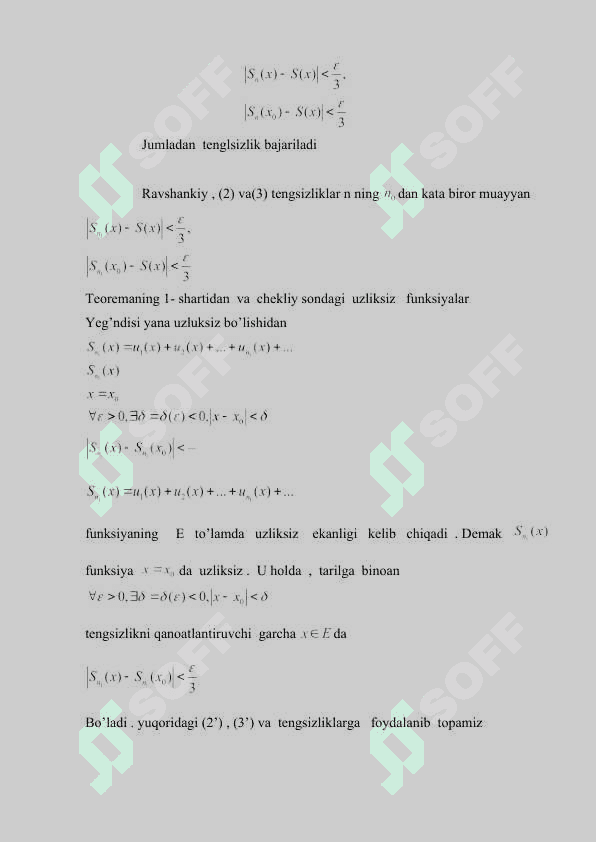 Tekis yaqinlashuvchi funksional qatorlarning xossalari. 2