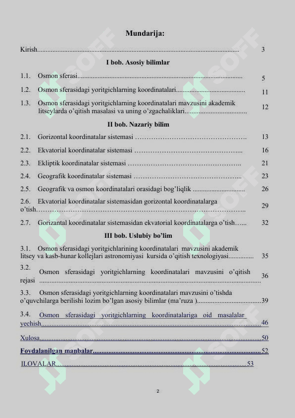 Akademik litseylarda “Osmon sferasidagi yoritgichlarning koordinatalari 2