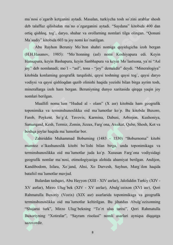TABIATSHUNOSLIK DARSLARIDA TOPONIMLARNI O’RGATISH METODIKASI 8