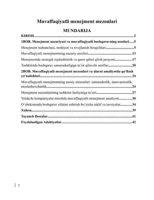 Muvaffaqiyatli menejment mezonlari 1