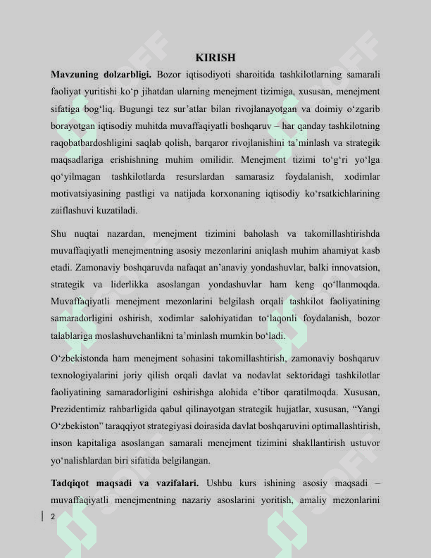 Muvaffaqiyatli menejment mezonlari 2