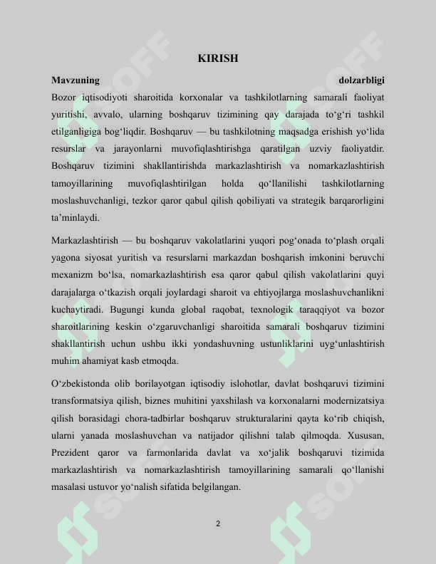 Boshqaruvni tashkil etishda markazlashtirish va nomarkazlashtirish 2