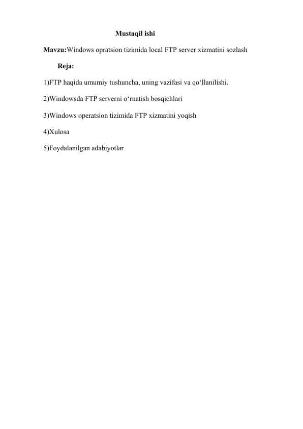 Windows opratsion tizimida local FTP server xizmatini sozlash 1