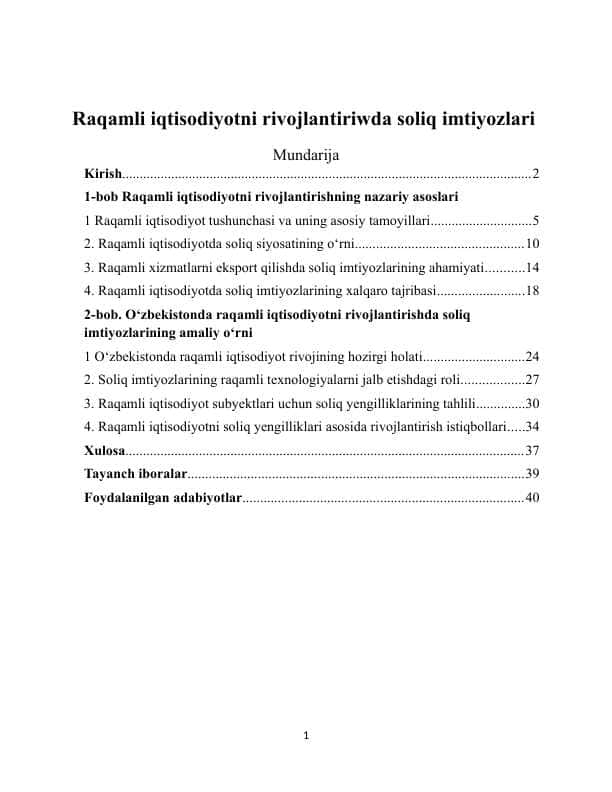 raqamli iqtisodiyotni rivojlantiriwda soliq imtiyozlari