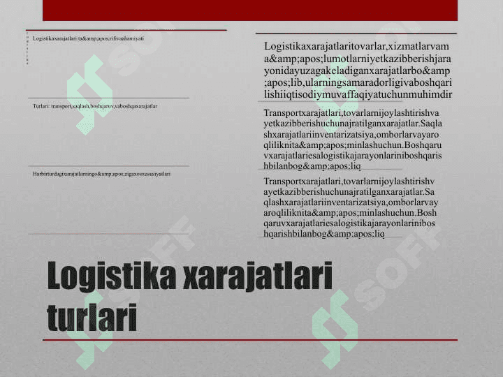 Logistika xarajatlari va samaradorligi 3